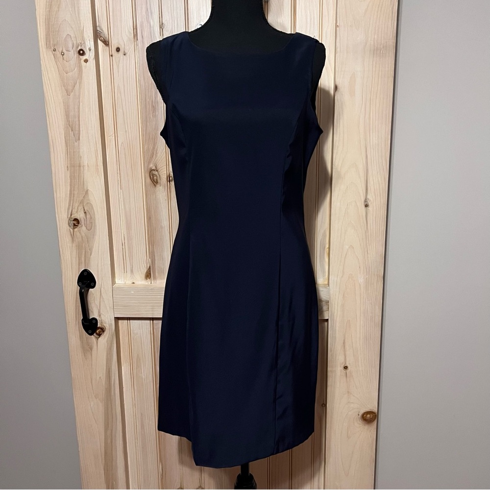 Vintage 90s Alyn Paige Navy Blue Sheath Dress 9/10 Made in USA